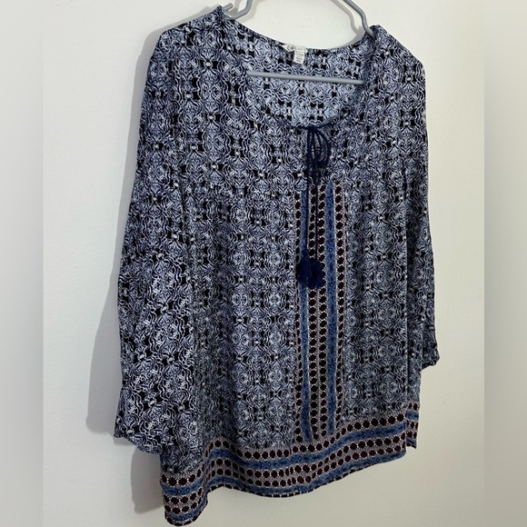 Cato sz 22-24 top 100% rayon. Southwestern style. Long sleeve  Blue print - Picture 1 of 13